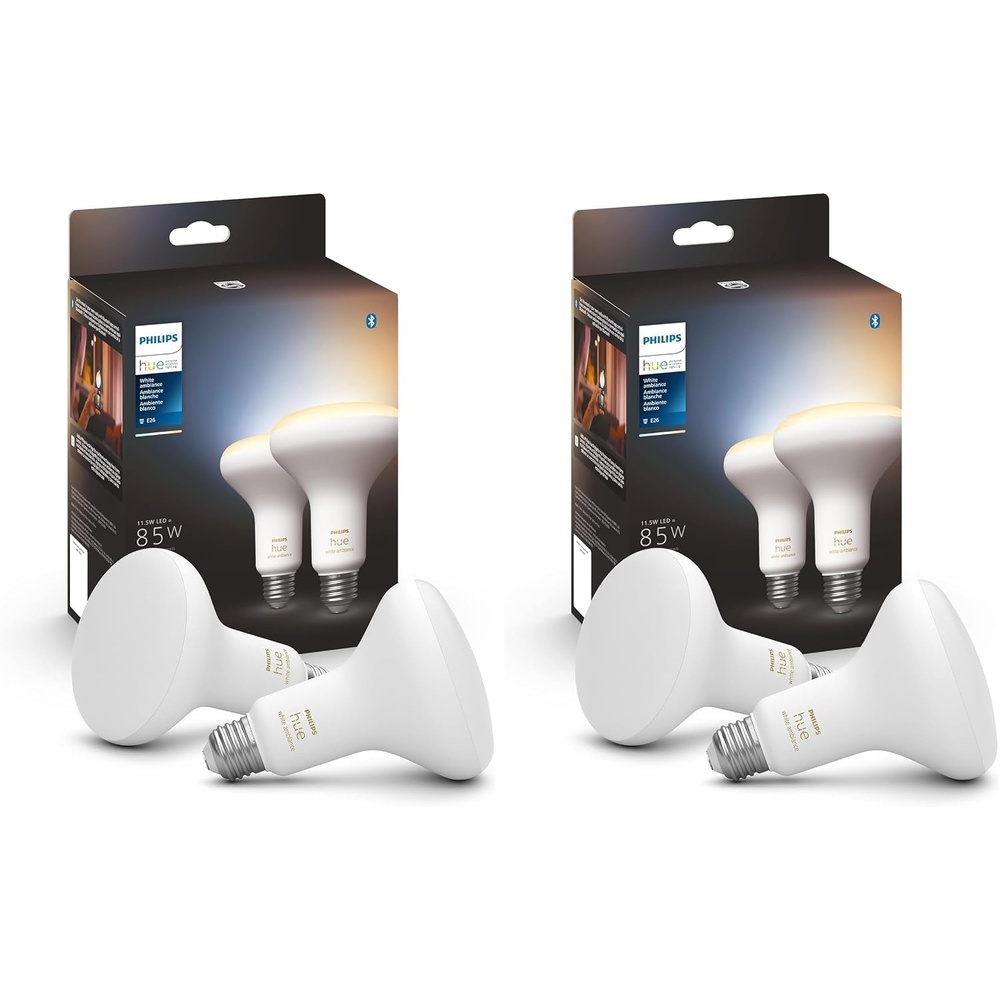 image:imagePhilips Hue BR30 LED Smart Light Bulbs 4Pack FlickerFree 85W Light Bulbs Bluetooth Compatible Compatible with Alexa Google Assistant and Apple HomeKit E26 BaseWhite Ambiance