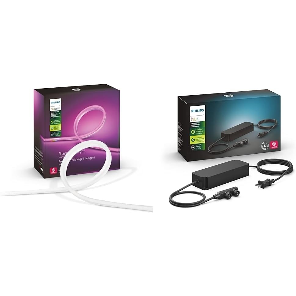 image:imagePhilips Hue Outdoor 7Foot Smart LED Light Strip  White and Color Ambiance  1 Pack amp Outdoor 100W Power Supply Black  Connect Multiple Hue Outdoor Low Voltage Lights7ft