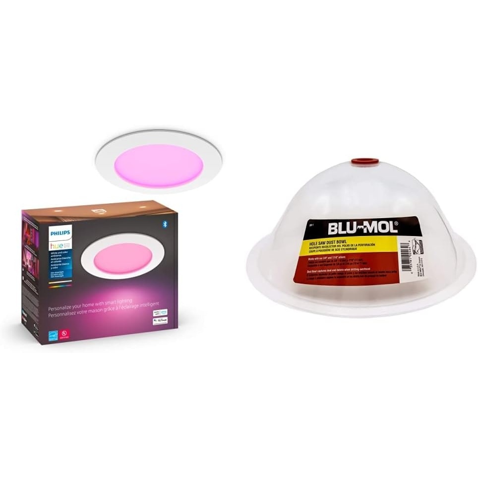 image:imagePhilips Hue Slim 6 Downlight White and color LED Smart Light Bluetooth Compatible Voice Control with Alexa Apple HomeKit amp Google Assistant 1Pack  Disston E0215000 BluMol RemGrit Hole Saw Accessories Silicone Dust Bowl for Installing Recessed Lights and Works With All Hole Saws compatible with Fiberglass