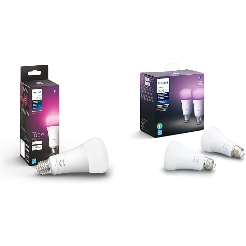 image:imagePhilips Hue Smart 100W A21 LED Bulb  White and Color Ambiance ColorChanging Light  1 Pack amp Smart 60W A19 LED Bulb  White and Color Ambiance ColorChanging Light  2 Pack