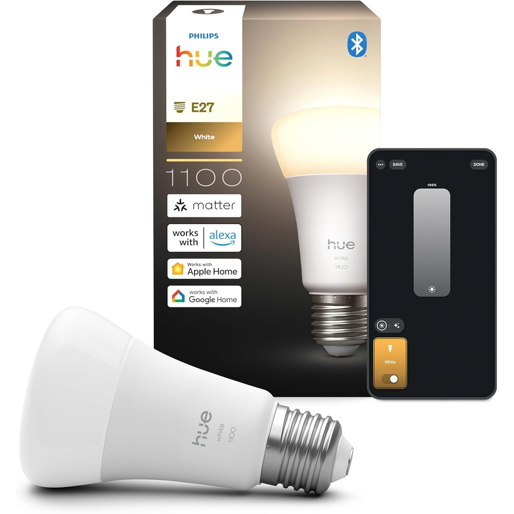 image:imagePhilips Hue Smart LED A60 Lamp Warm White Light 2700 K LED Bulb with E27 Socket 95 W 1100 Lumens Dimmable Smart Light Compatible with Alexa Google Assistant and Apple Home Pack of 1