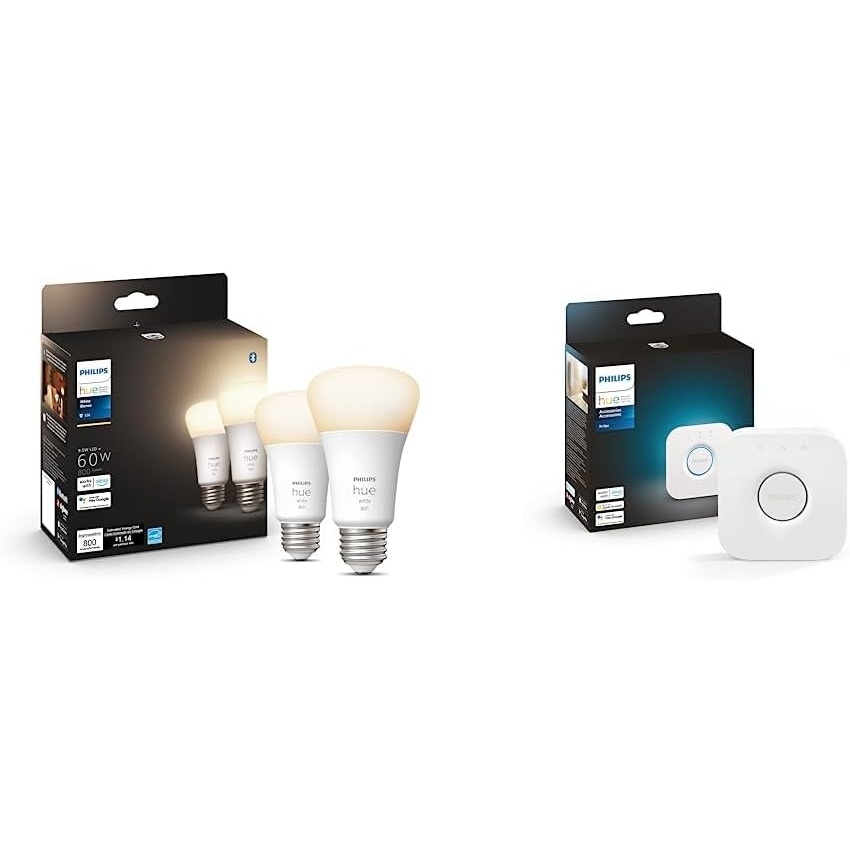 image:imagePhilips Hue White 2Pack A19 LED Smart Bulb amp Bridge Unlocks Full Suite of Features for Hue Smart Lights and Accessories Compatible with Alexa Apple HomeKit and Google Assistant White AmbianceWhite