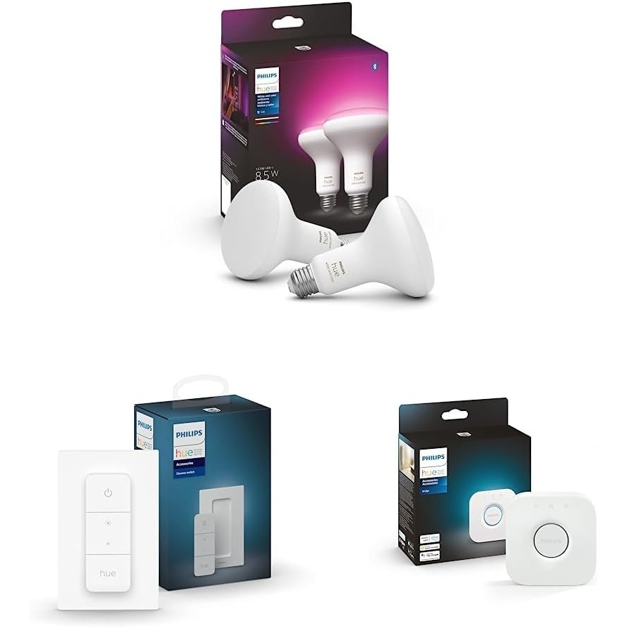 image:imagePhilips Hue White amp Color Ambiance BR30 LED Smart Bulbs 2 Bulbs 578096 amp Smart Dimmer Switch 1Pack amp Bridge Unlocks Full Suite of Features