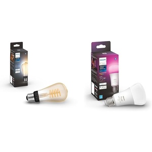 Philips Hue 7W ST19 White Ambiance LED Smart Vintage Edison Filament Bulb, Warm – Pack of 1 – E26 & Smart 75W A19 LED Bulb – White and Color Ambiance Color-Changing Light – 1 Pack(White Ambiance)