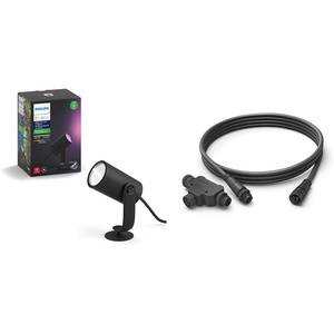 Philips Hue Lily White & Color Outdoor Smart Spot Light Extension Outdoor 8 Foot Cable and T Connector