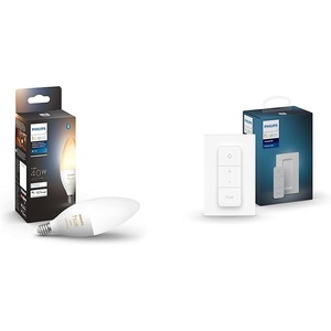 Philips Hue Smart Lighting Bundle with Dimmer Switch (V2) | Control Your Hue Lights via App or Voice(White Ambiance)