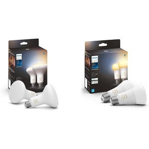 Philips Hue White Ambiance LED Smart Lighting Bundle with BR30 Bulbs (2 Pack) and A19 Bulbs (2 Pack)