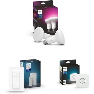 Philips Hue White & Color Ambiance BR30 LED Smart Bulbs, 2 Bulbs (578096) & Smart Dimmer Switch, 1-Pack & Bridge, Unlocks Full Suite of Features