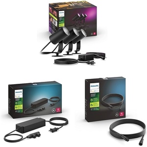 Philips Hue White and Color Ambiance Lily Outdoor Base Kit & 100W Outdoor Power Supply Unit – 1 Pack & Voltage Extension Cable for Calla, Econic and Lily Outdoor Lights, 16.4ft