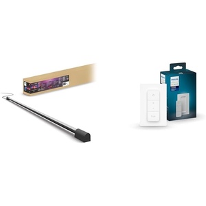 Philips Hue Large Smart Light Tube, Black – White and Color Ambiance LED Color-Changing Light & Smart Dimmer Switch with Remote, White – 1 Pack – Turns Hue Lights On, Off