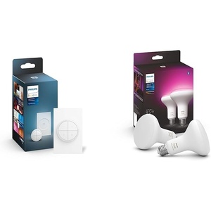 Philips Hue Wall Tap Dial Light Switch + Philips Hue White & Color Ambiance BR30 LED Smart Bulbs (2 Bulbs)