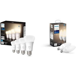 Philips Hue White A19 LED Smart Bulb (4 Bulbs) 40W White LED Smart Candle (2 Bulbs)